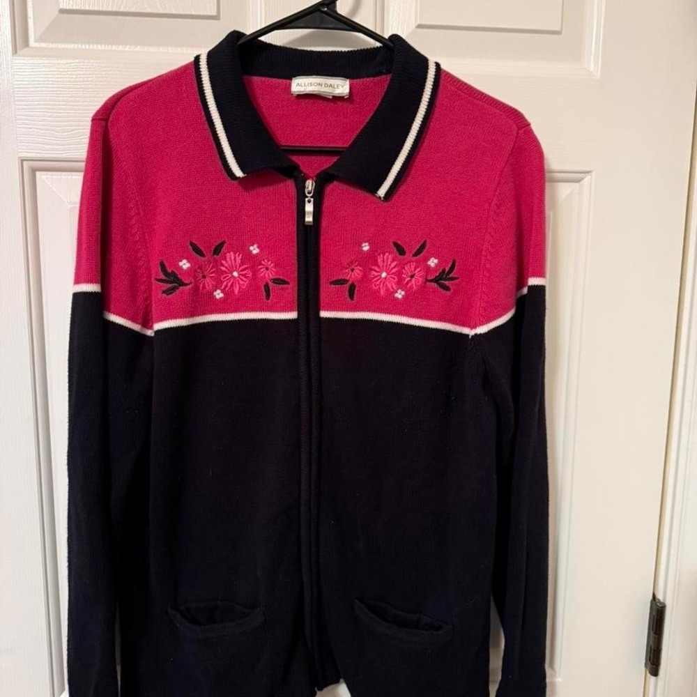 Allison‎ Dale Women's Cardigan Pink Black zip up